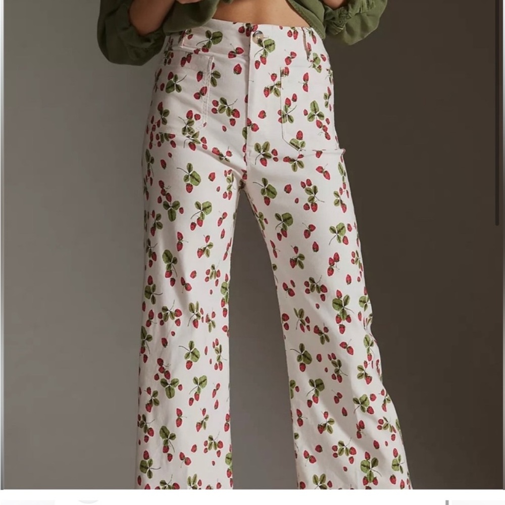 Anthropologie Maeve Colette Wide Leg Pants - Strawberry 🍓